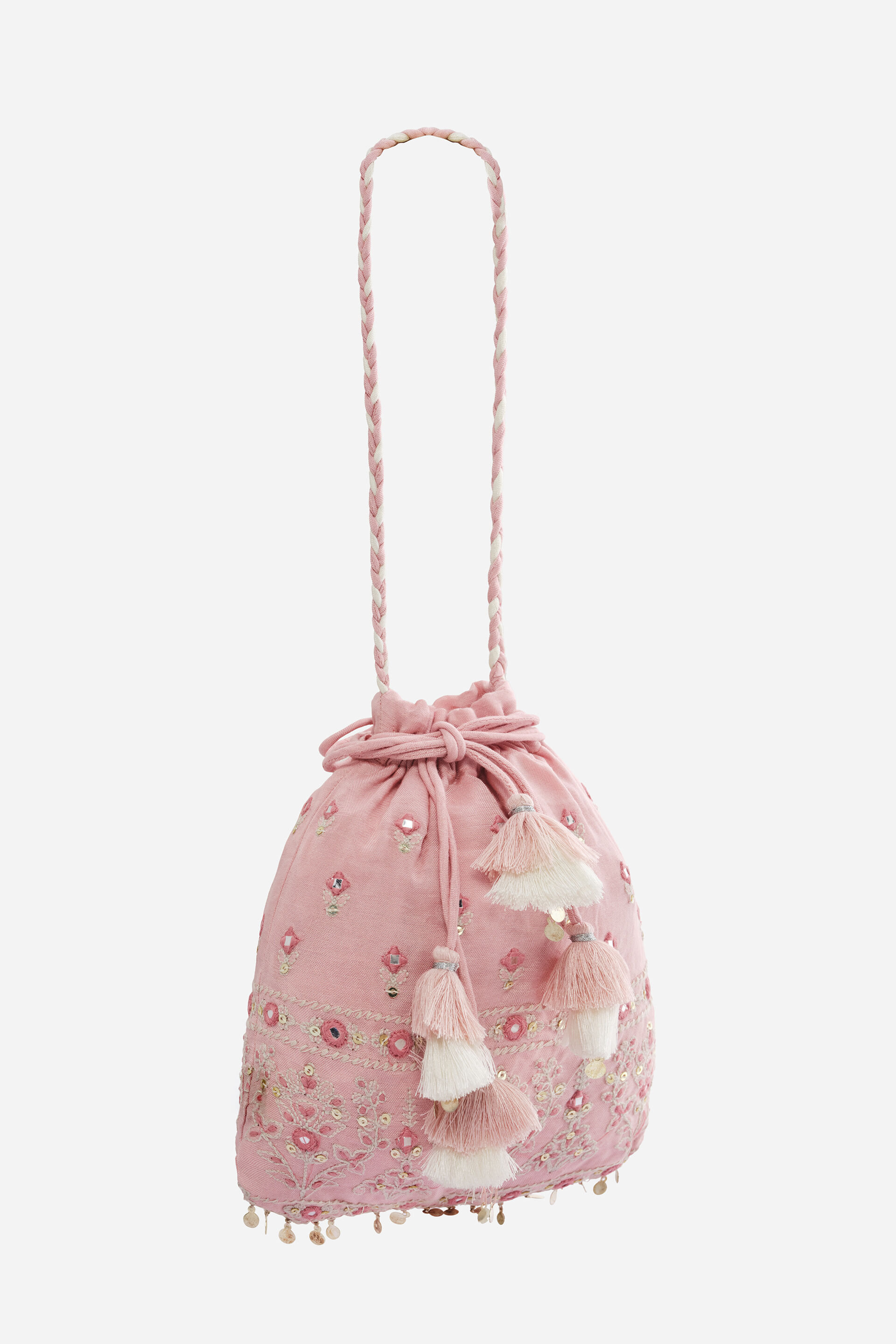 Embroidered Potli Bag in Pink, , image 2